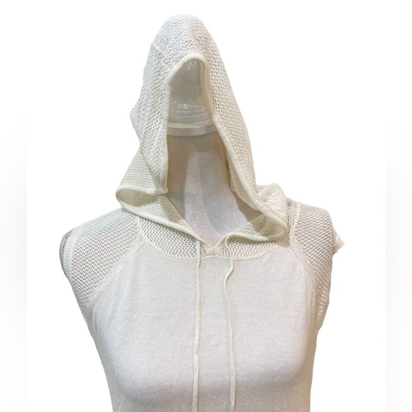 NWT Lusso lightweight sleeveless hoodie ivory tunic length hand pockets large - Picture 4 of 11